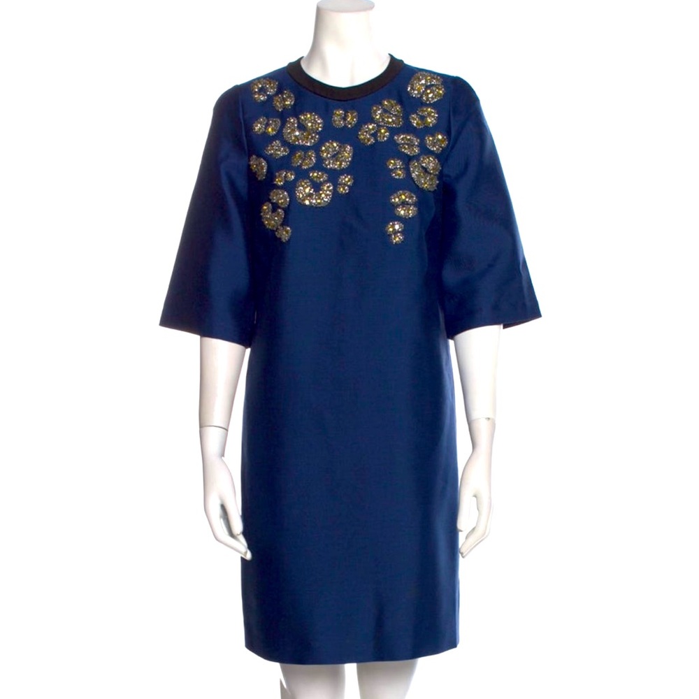GUCCI Embellished Navy Shift Dress